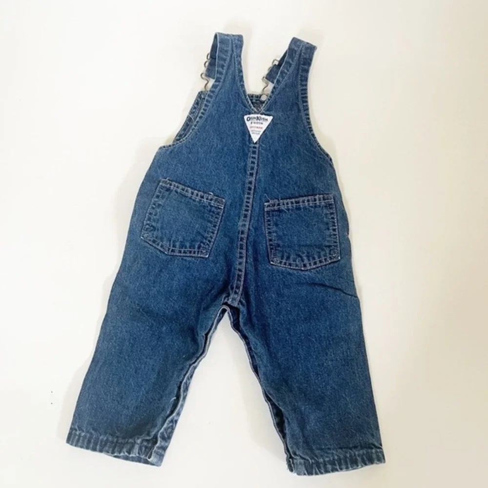 VTG Oshkosh B’Gosh Unisex Dark Denim Overalls Vestbak Made in The USA 6/9 Mos‎